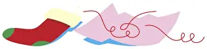 Gifts Prints: Christmas stocking, red ribbons and pink wrapping paper
