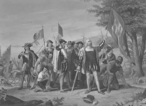 Prints of An engraved portrait of Christopher Columbus, (1451-1506) with caption Landing of Columbus, published circa 1870s. (Photo by Kean Collection/Getty Images) Urban Echoes of America’s Golden Age: Christopher Columbus