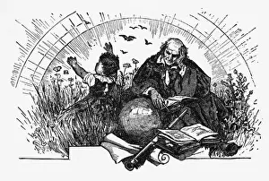 Circa 15th Century Prints: Christopher Columbus Planning His Exploration Engraving, Circa 1892