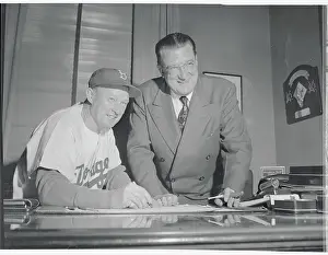 Chuck Dressen Signing Paper with Walter O'Malley
