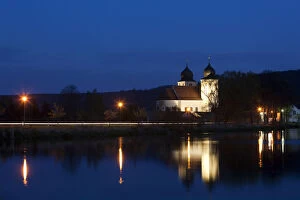 Church at night, Kottingwoerth, Altmuehltal, Bavaria, Germany, Europe