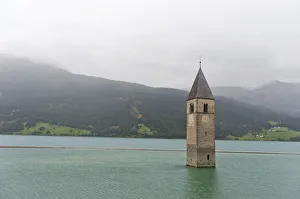 Images Dated 27th August 2013: Church tower in the Reschensee lake, Graun im Vinschgau, South Tyrol province