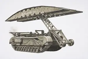 Protection Prints: Churchill Bridgelayer tank with hull removed and bridge attached to a hinged arm