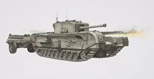Back Gallery: Churchill Tank mounted with a flame gun at the front and armoured trailer at the back