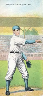 Prints of Metamorphic baseball card (from the American Tobacco Company's Mecca brand cigarettes) features baseball player Walter Johnson, of the Washington Americans, 1911 MLB Legends Art Prints: Top 10 Greatest Baseball Players of All Time: Cigarette Card Of Walter Johnson