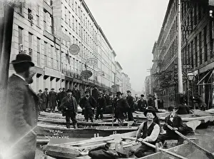 Flood Prints: Cincinnati Flood With Boats In Street