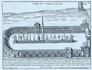The Circus of Maxentius, known until the 19th century as the Circus of Caracalla, was an ancient building in Rome, historical Rome, Italy, digital reproduction of an original 17th-century design, original date not known