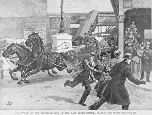 Brooklyn Prints: Citizens Escaping the Path of Runaway Horse Pulling Wagon