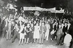 Montevideo Prints: Citizens Marching in Street of Montevideo with Signs