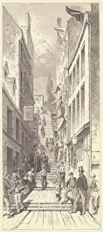 Up And Down Prints: Citizens Traveling by Steep Exterior Stairs