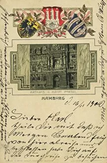 City Hall Collection: City Hall, Hamburg, Germany, postcard with text, view around ca 1910, historical