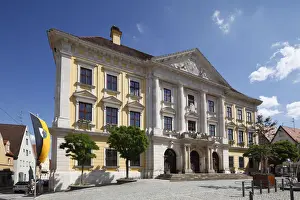 Facades Prints: City hall in Lauingen, Donauried region, Swabia, Bavaria, Germany, Europe