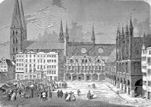 City Hall Collection: City Hall and St. Mary's Church and Hospital to the Holy Spirit, Luebeck, Market Square