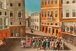 Theatre Prints: City Landscape With Actors From The Commedia Dellarte