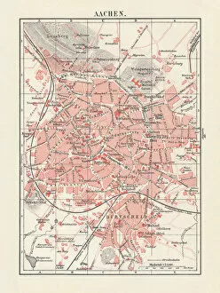 City Map Collection: City map of Aachen, Germany, lithograph, published in 1897