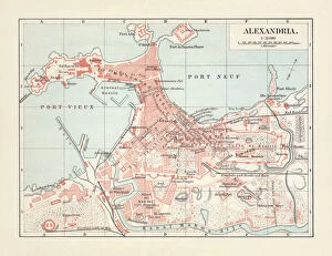 Images Dated 7th March 2018: City map of Alexandria, Egypt, lithograph, published in 1897
