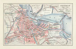 Past Gallery: City map of Amsterdam, Netherlands, lithograph, published in 1897