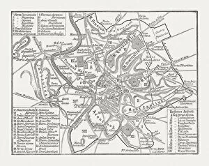 Images Dated 16th June 2015: City map of ancient Rome, wood engraving, published in 1878