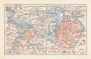 Port Collection: City map of Antwerp and surrounding, Belgium, lithograph, published 1897