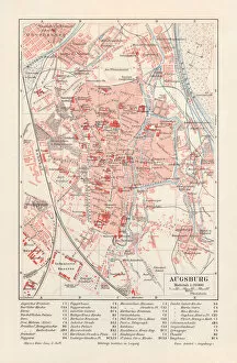 Images Dated 15th March 2018: City map of Augsburg, Bavaria, Germany, lithograph, published in 1897