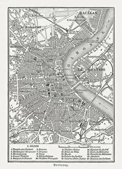 Images Dated 2nd April 2018: City map of Bordeaux, France, wood engraving, published in 1897