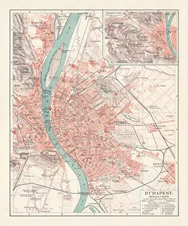 Hungary Collection: City map of Budapest, capital of Hungary, lithograph, published 1897