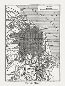 Images Dated 2nd April 2018: City map of Buenos Aires, Argentina, wood engraving, published 1897