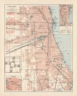 Images Dated 3rd April 2018: City map of Chicago, Illinois, USA, lithograph, published in 1897