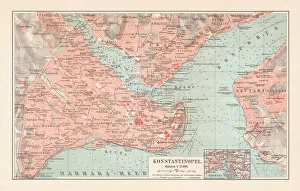 Images Dated 25th August 2018: City map of Constantinople (Istanbul, Turkey), lithograph, published in 1897