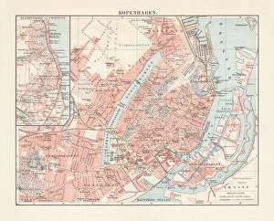 Scandinavian Culture Gallery: City map of Copenhagen, capital of Denmark, lithograph, published 1897