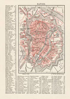 Images Dated 3rd April 2018: City map of Danzig (now Gdsk, Poland), lithograph, published 1897