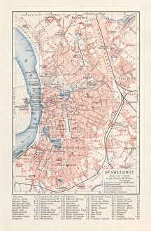 Images Dated 12th April 2018: City map of DAOEsseldorf, Germany, lithograph, published in 1897