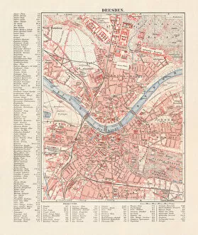 Images Dated 12th April 2018: City map of Dresden, Saxony, Germany, lithograph, published in 1897