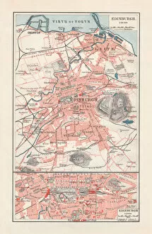 Images Dated 7th April 2018: City map of Edinburgh, capital of Scotland, lithograph, published 1897
