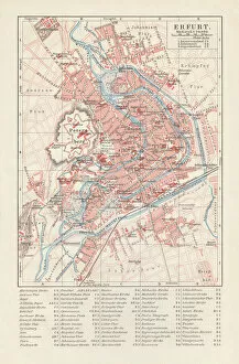 Colorful Gallery: City map of Erfurt, Germany, lithograph, published in 1897