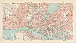 Images Dated 24th July 2018: City map of Hamburg-Altona, Germany, lithograph, published in 1897