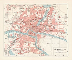 Images Dated 25th August 2018: City map of KAonigsberg, Germany (Kaliningrad, Russia), lithograph, published 1897