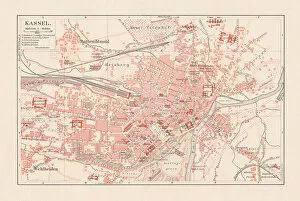 Images Dated 10th August 2018: City map of Kassel, Hesse, Germany, lithograph, published in 1897