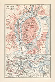 Images Dated 9th October 2018: City map of LAOEbeck (Germany) and suburbs, lithograph, published 1897