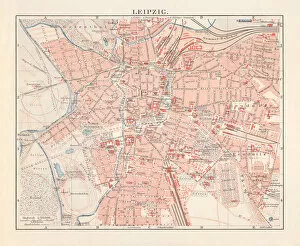 Images Dated 9th October 2018: City map of Leipzig (Saxony, Germany), lithograph, published in 1897