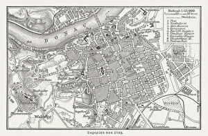Images Dated 11th October 2018: City map of Linz, Upper Austria, wood engraving, published in 1897