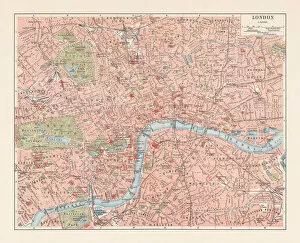 Images Dated 11th October 2018: City map of London, England, downtown district, lithograph, published 1897