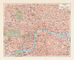 Images Dated 11th October 2018: City map of London, England, downtown district, lithograph, published 1897