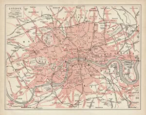 Images Dated 3rd June 2015: City map of London, lithograph, lithograph, published in 1877