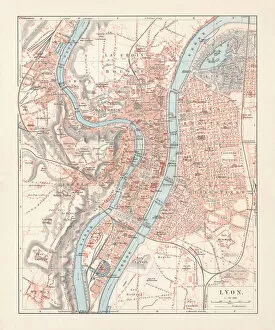 Images Dated 11th October 2018: City map of Lyon, Auvergne-RhA┼¢ne-Alpes, France, lithograph, published 1897
