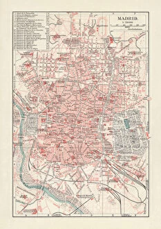 Images Dated 9th October 2018: City map of Madrid, capital of Spain, lithograph, published 1897