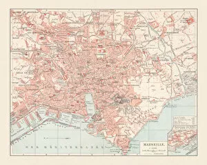 Images Dated 10th October 2018: City map of Marseille, Provence, France, lithograph, published in 1897