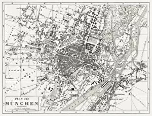 Images Dated 9th May 2013: City map of Munich, wood engraving, published in 1854