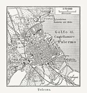Images Dated 29th November 2018: City map of Palermo, Sicily, Italy, wood engraving, published 1897