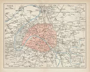 Images Dated 12th June 2015: City map of Paris, lithograph, published in 1877